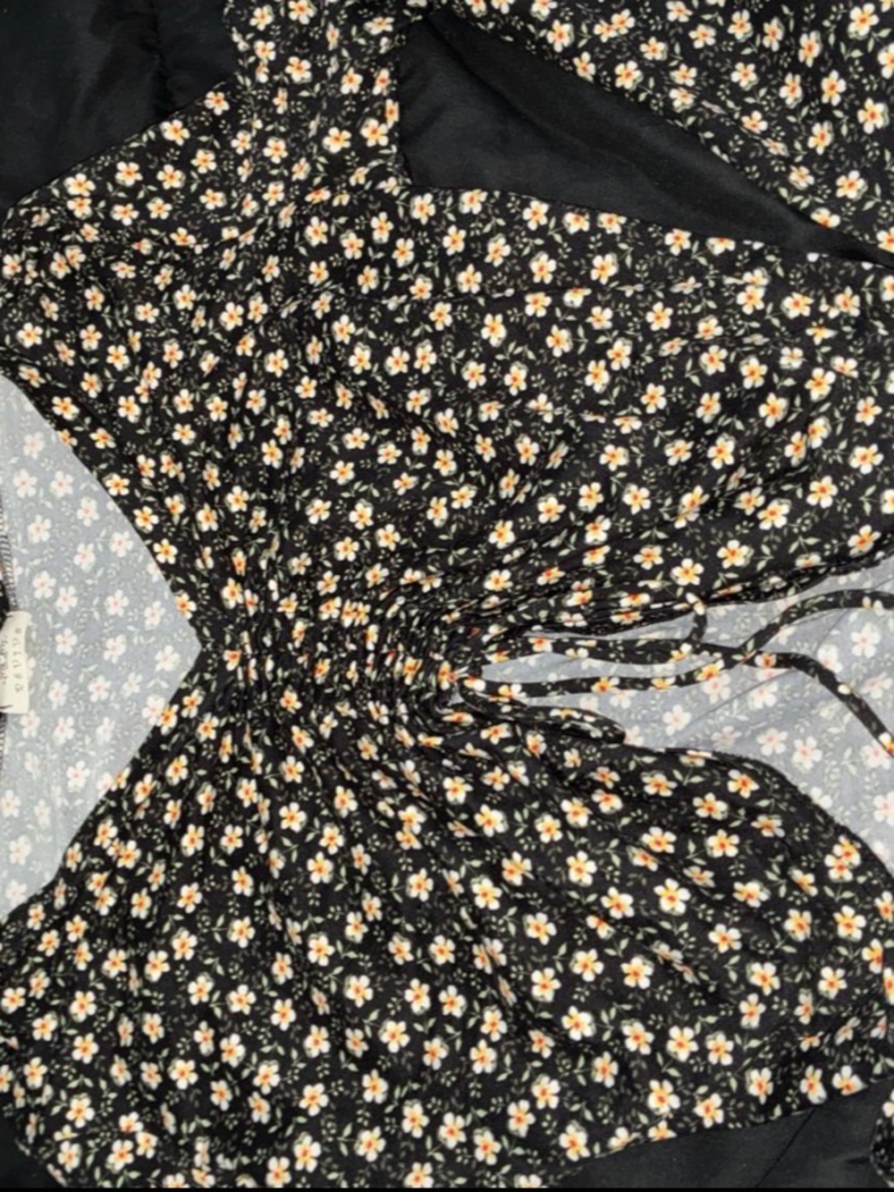 Black Floral Tie-Waist Women's top